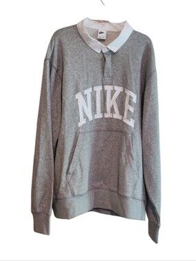 Nike Gray Club Fleece Long Sleeve Rugby Polo Sweatshirt